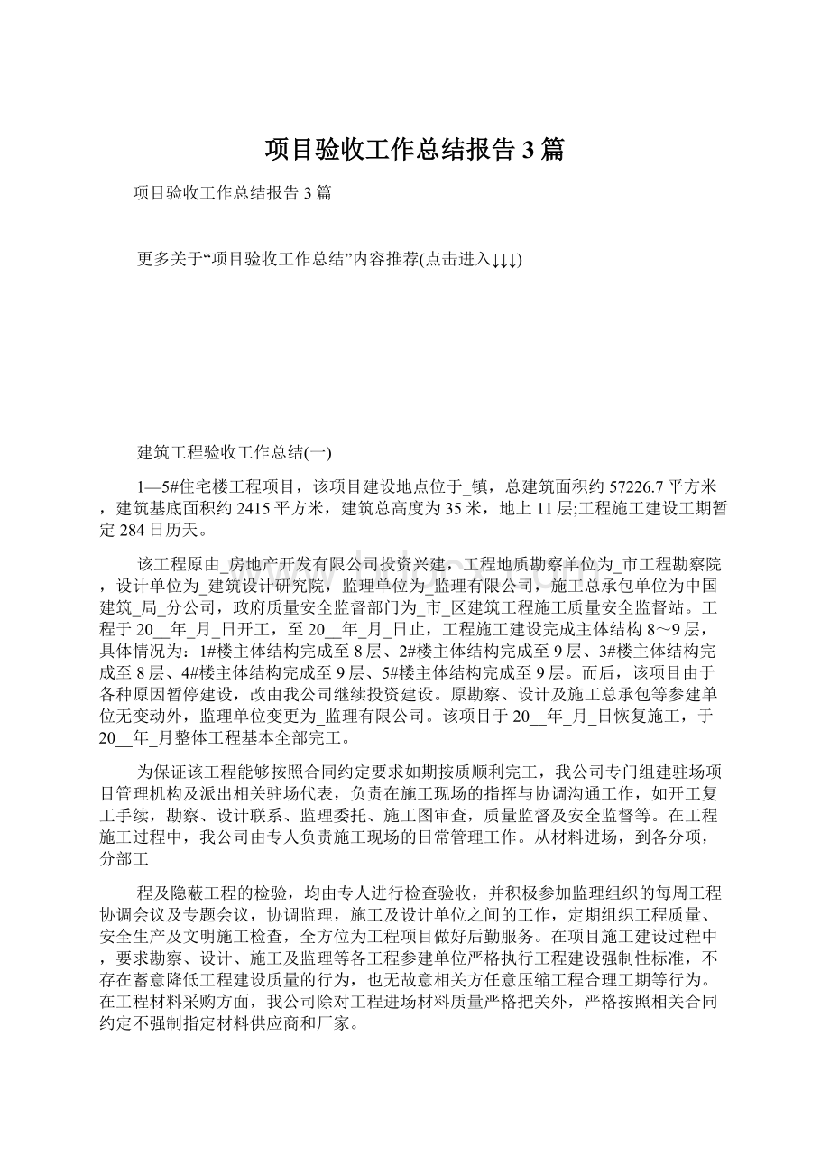 项目验收工作总结报告3篇文档格式.docx_第1页