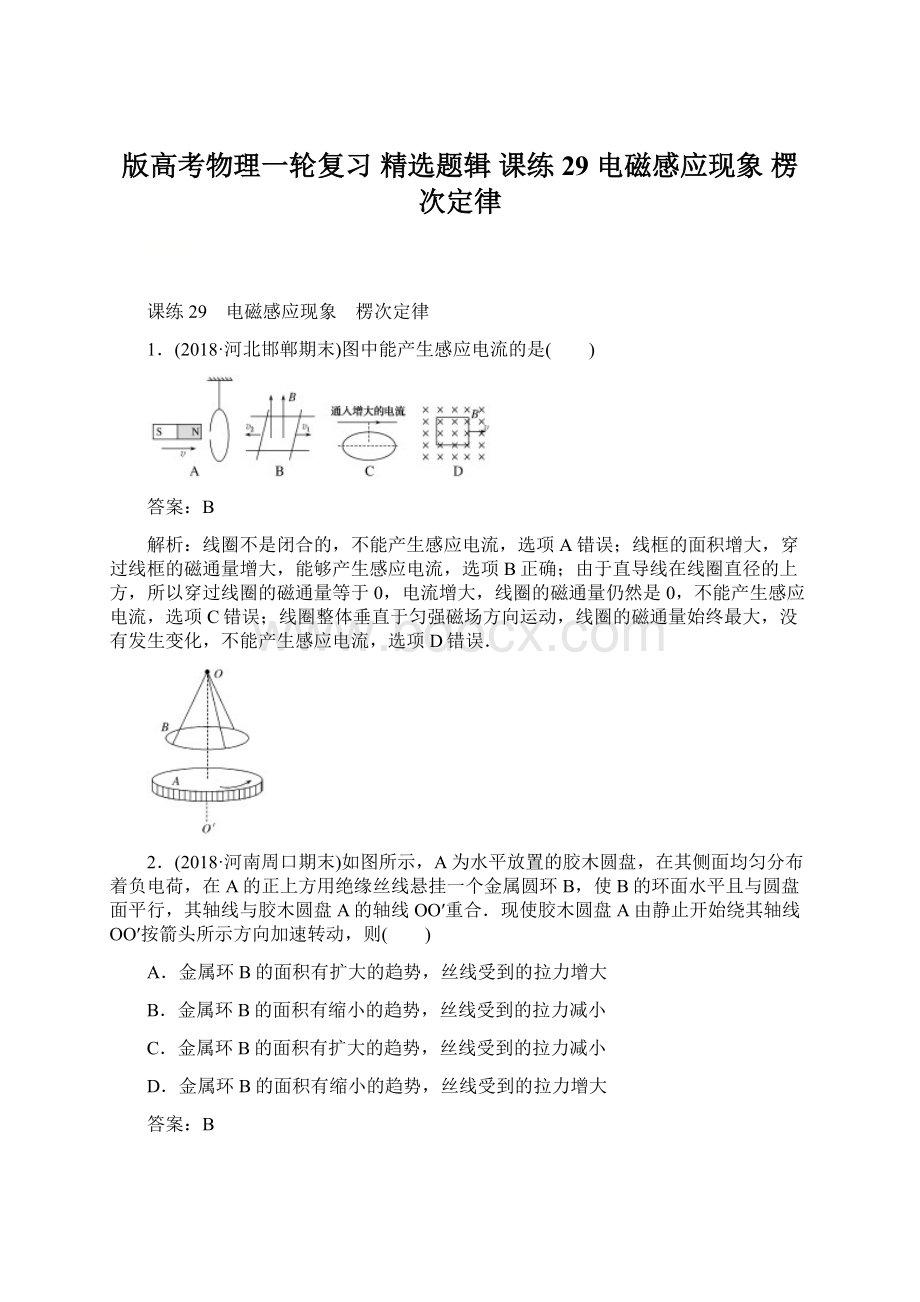 版高考物理一轮复习 精选题辑 课练29 电磁感应现象 楞次定律.docx_第1页