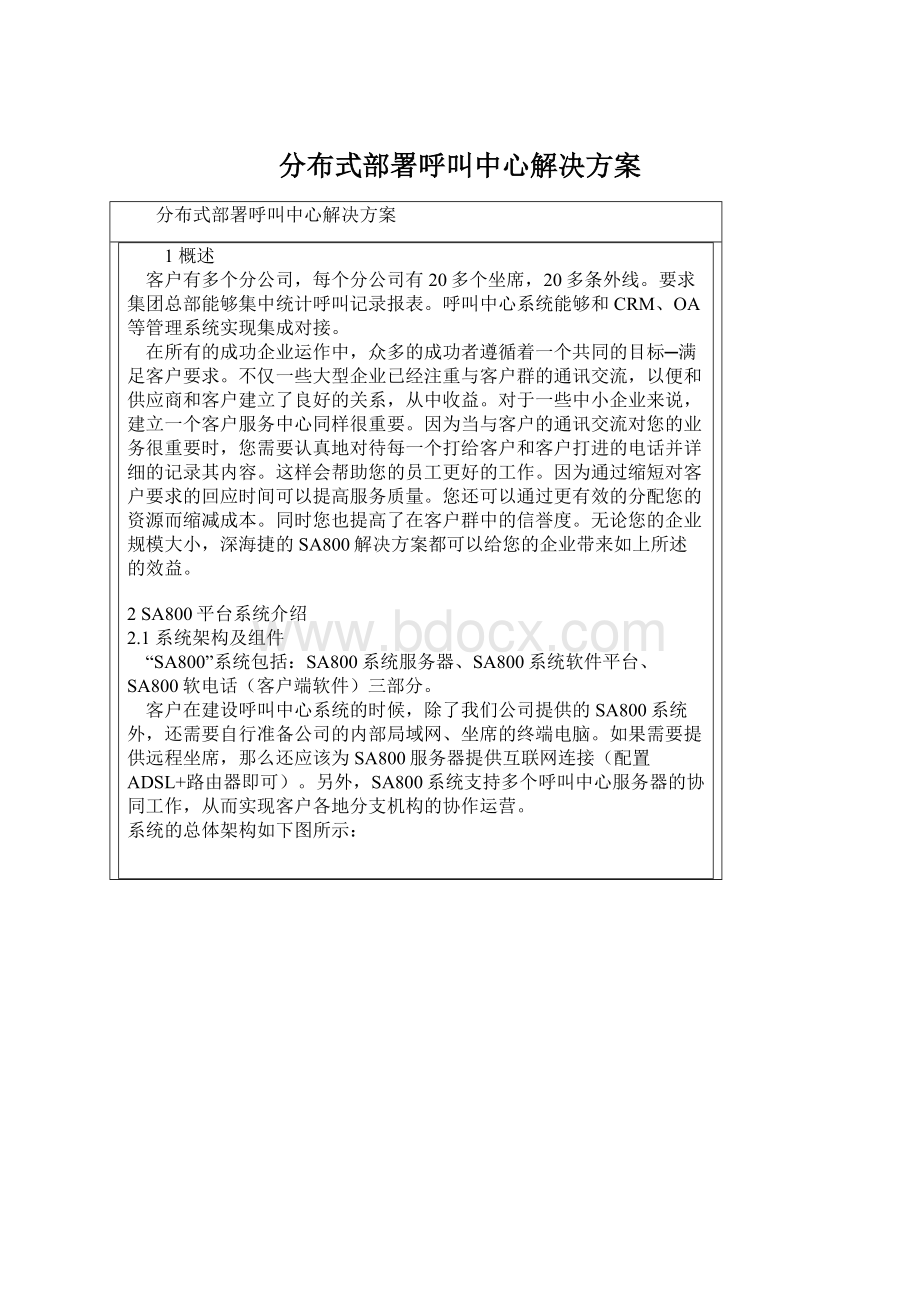 分布式部署呼叫中心解决方案.docx_第1页