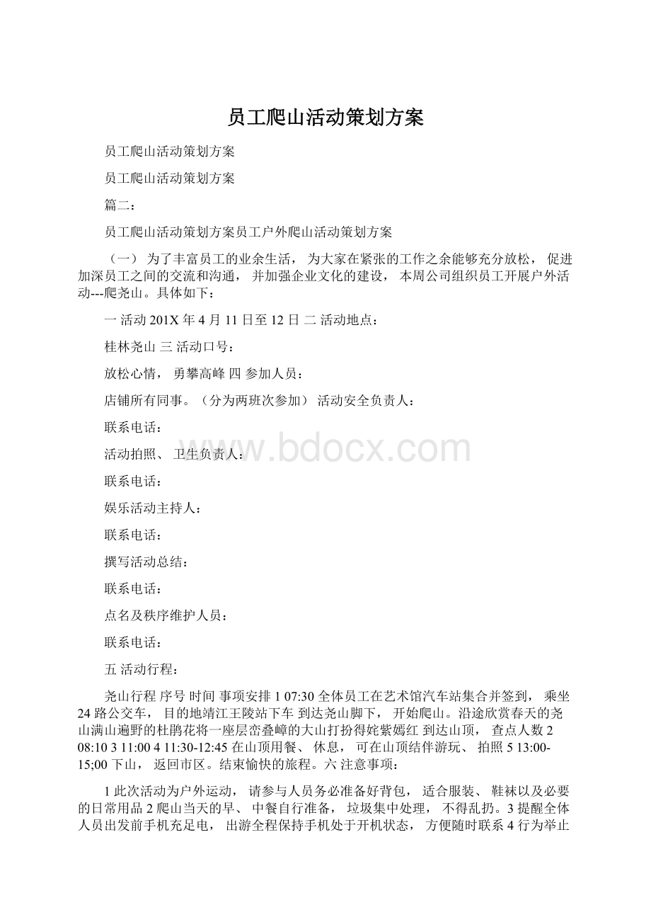 员工爬山活动策划方案Word格式.docx