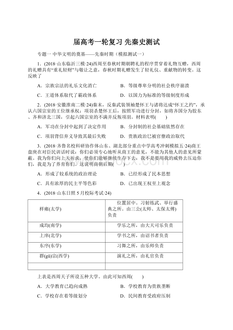 届高考一轮复习 先秦史测试.docx