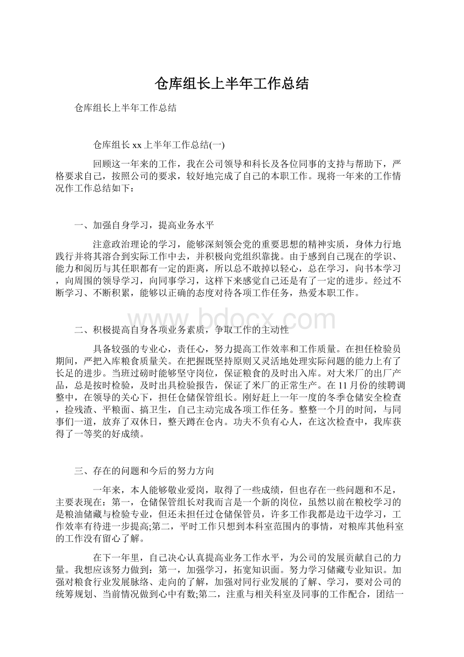 仓库组长上半年工作总结.docx