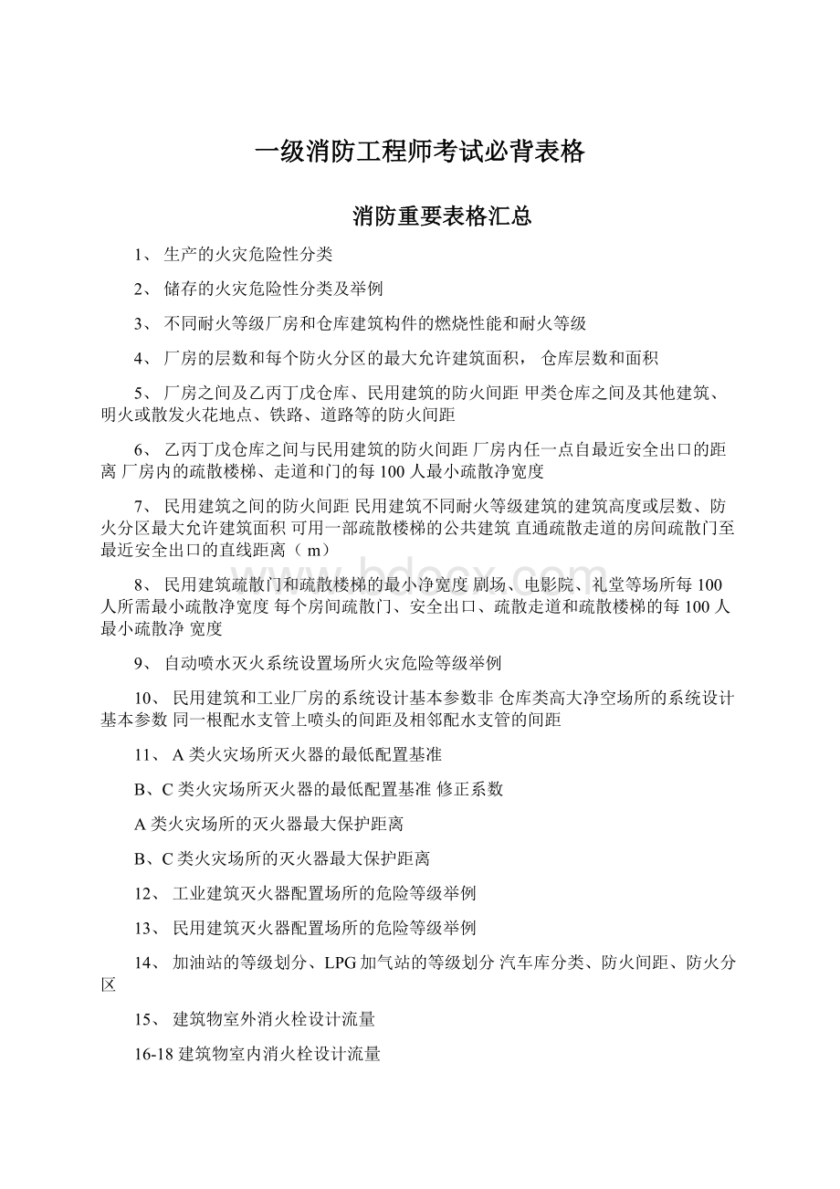 一级消防工程师考试必背表格Word格式文档下载.docx