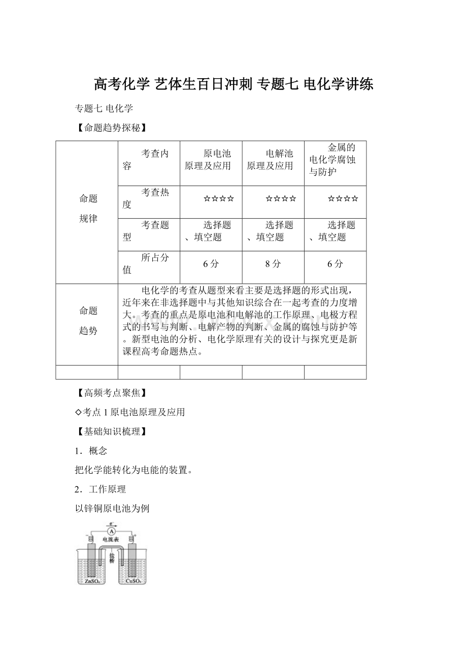 高考化学 艺体生百日冲刺 专题七 电化学讲练.docx_第1页