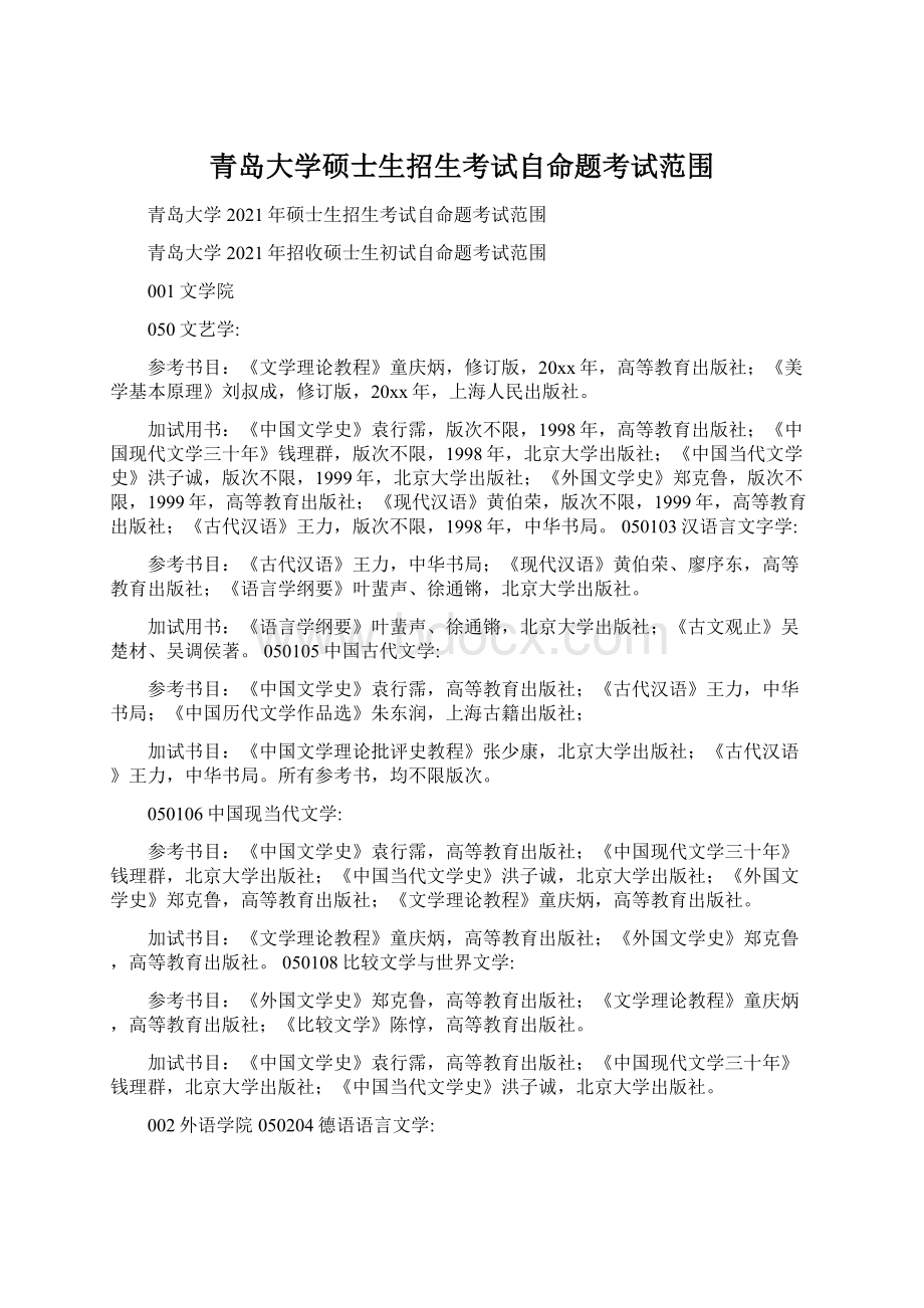 青岛大学硕士生招生考试自命题考试范围.docx_第1页