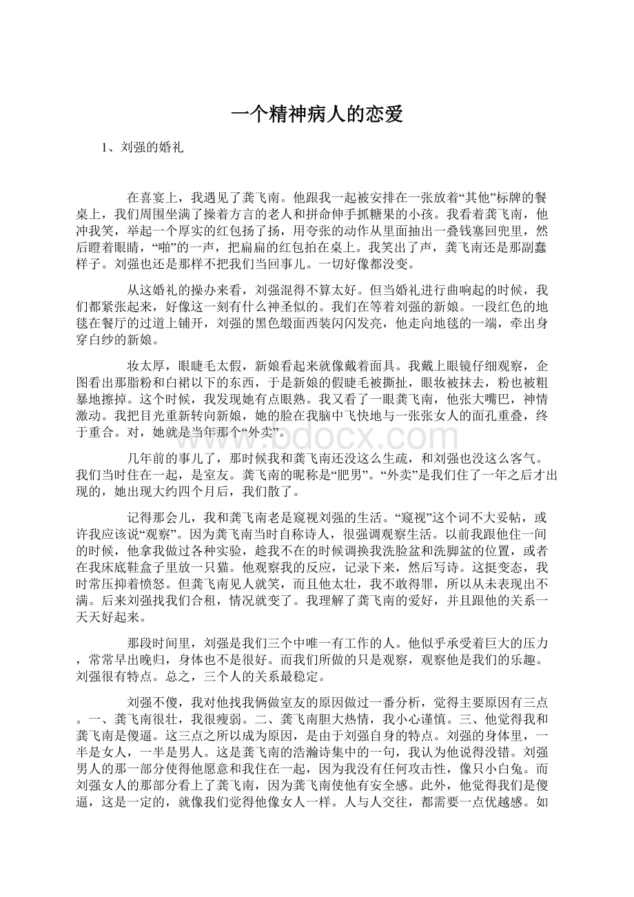 一个精神病人的恋爱Word文件下载.docx