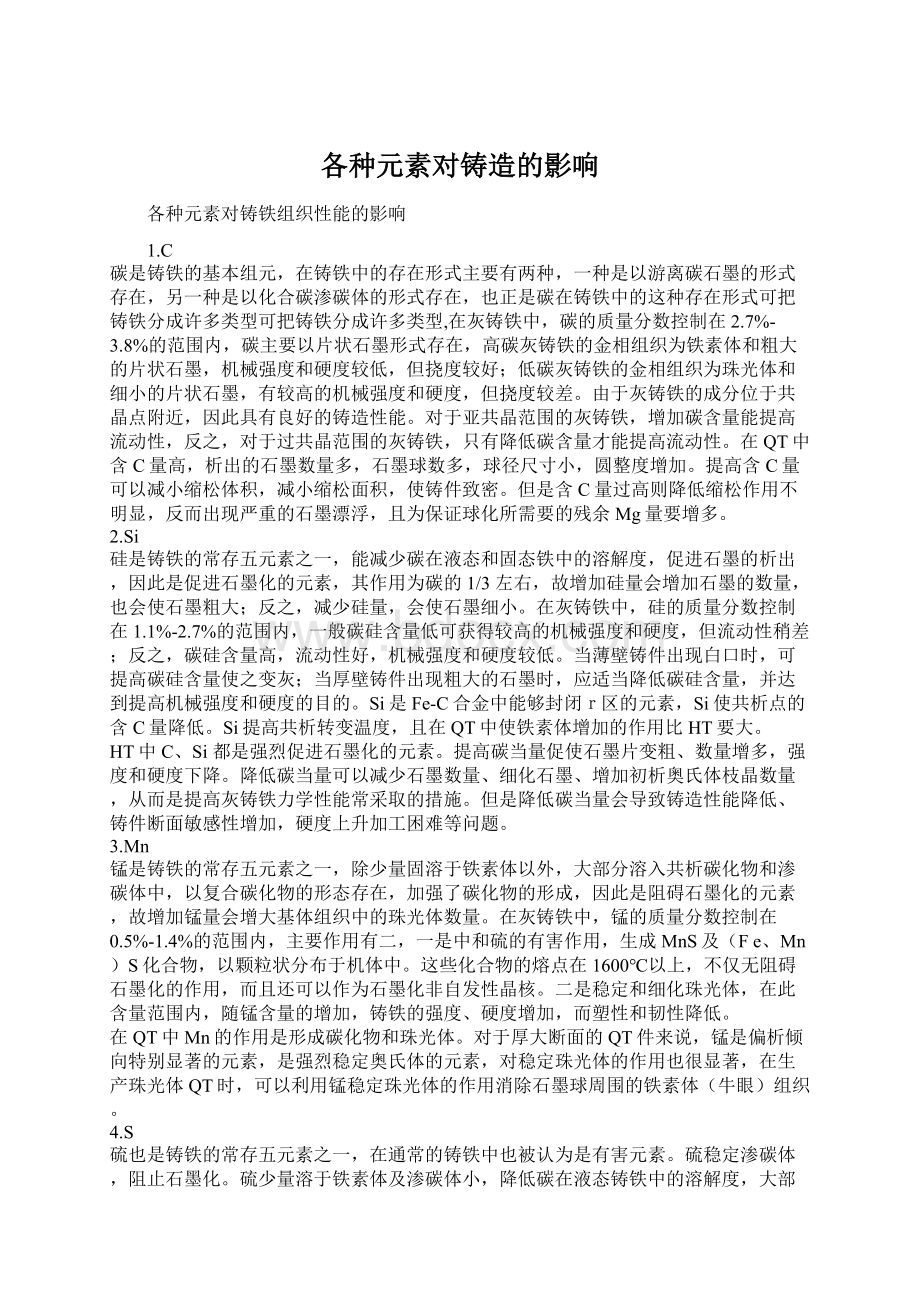 各种元素对铸造的影响Word格式文档下载.docx_第1页