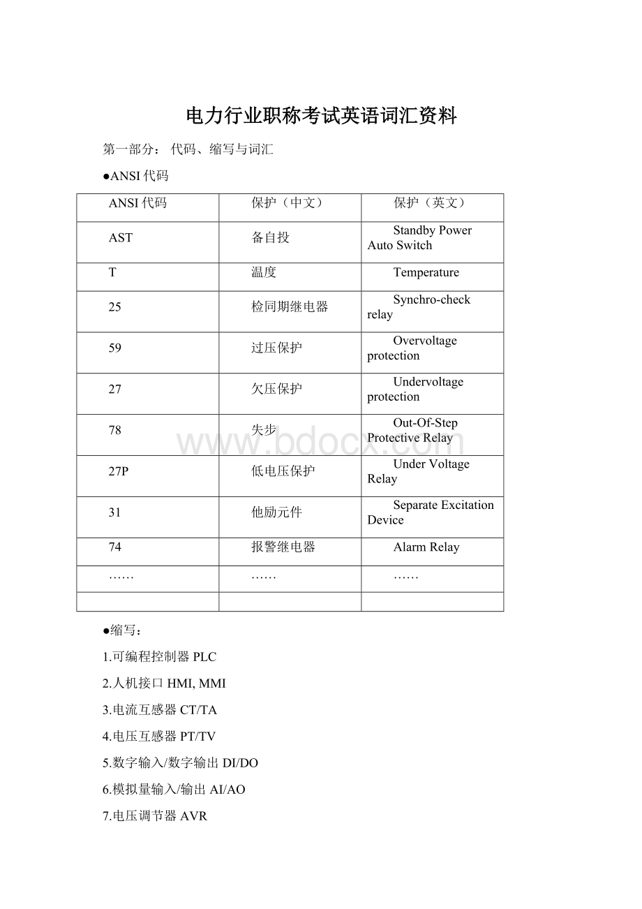 电力行业职称考试英语词汇资料.docx