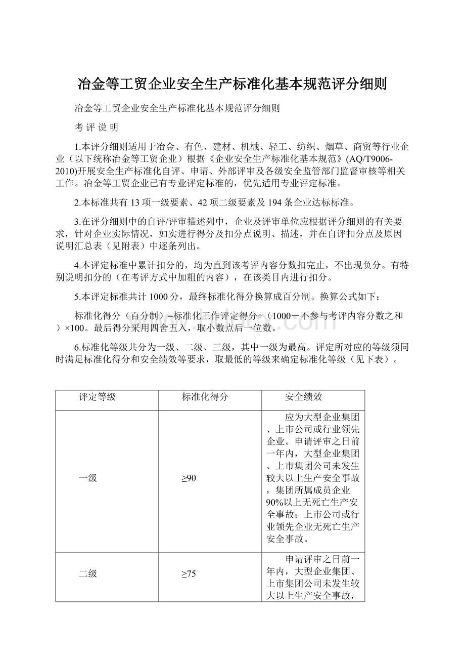 冶金等工贸企业安全生产标准化基本规范评分细则文档格式.docx