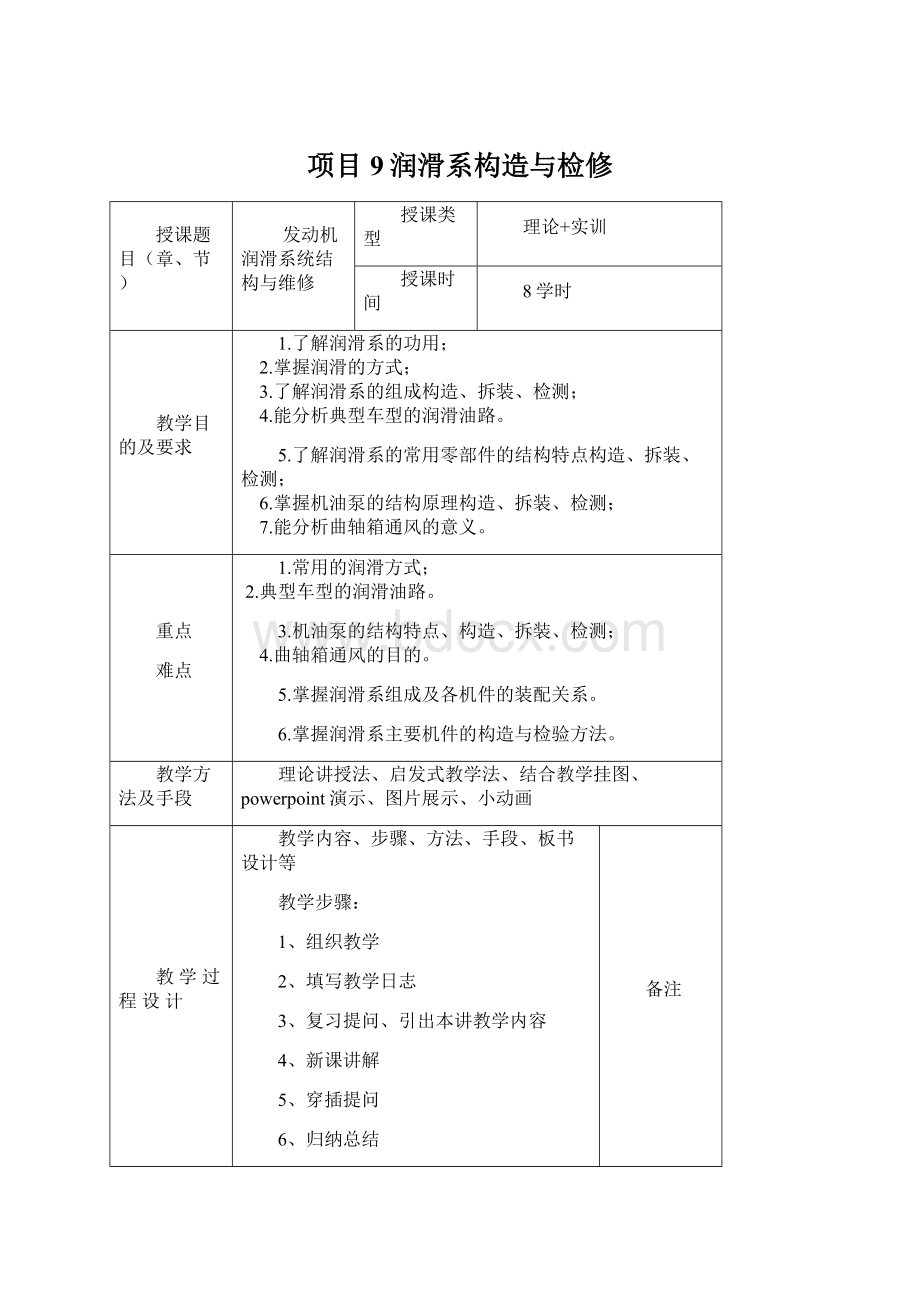 项目9润滑系构造与检修.docx_第1页