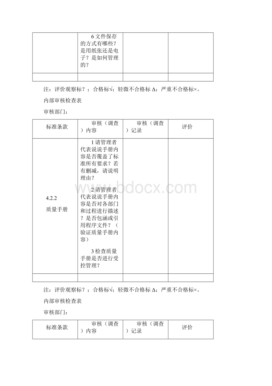 质量管理套表质量内部审核检查表Word格式.docx_第3页