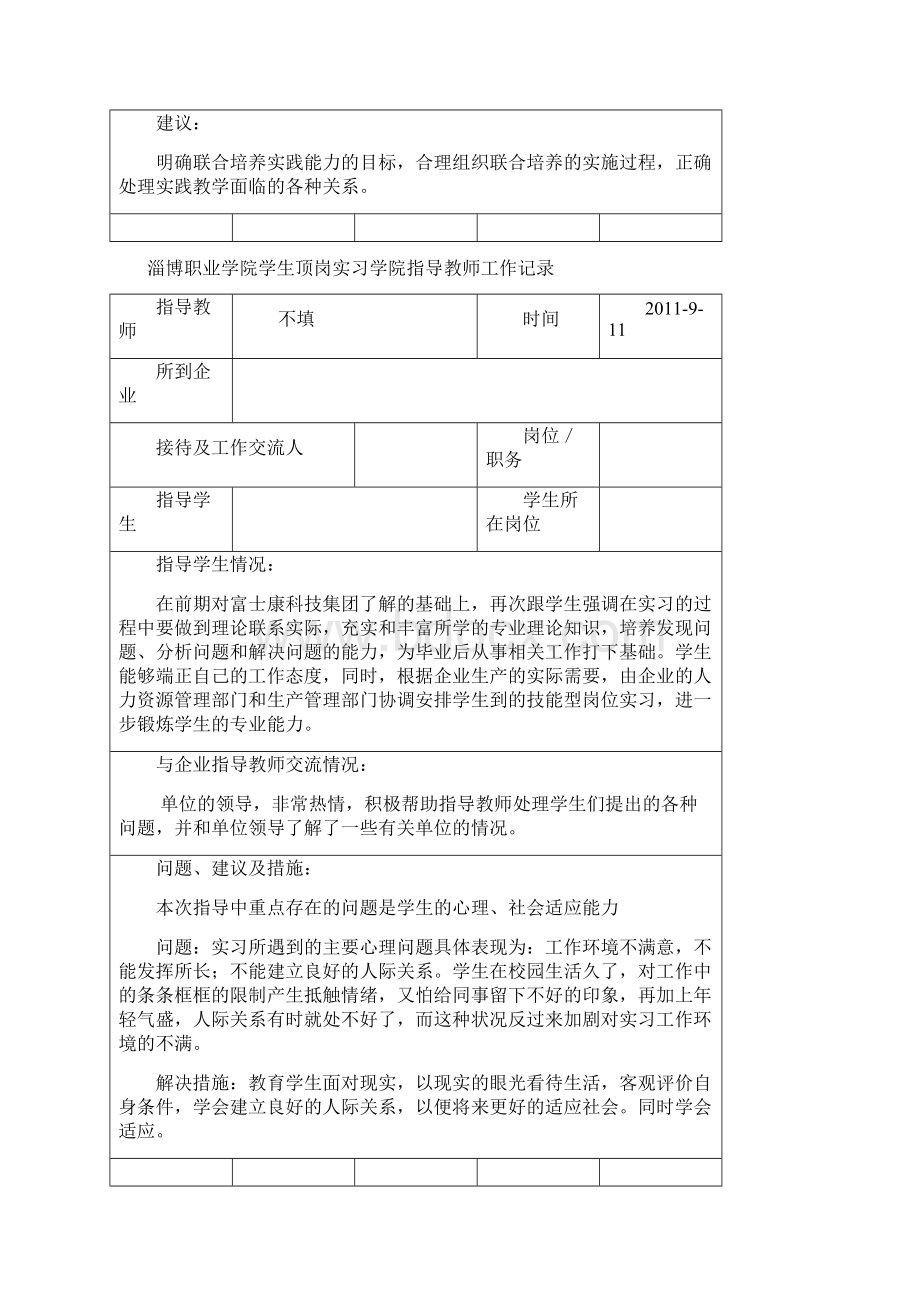 学生顶岗实习学院指导教师工作记录Word文档格式.docx_第2页