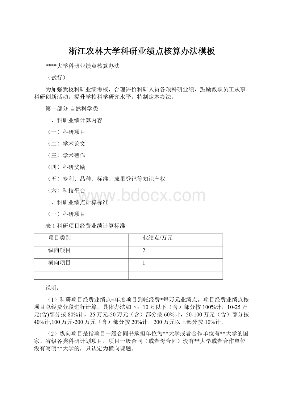 浙江农林大学科研业绩点核算办法模板Word格式文档下载.docx