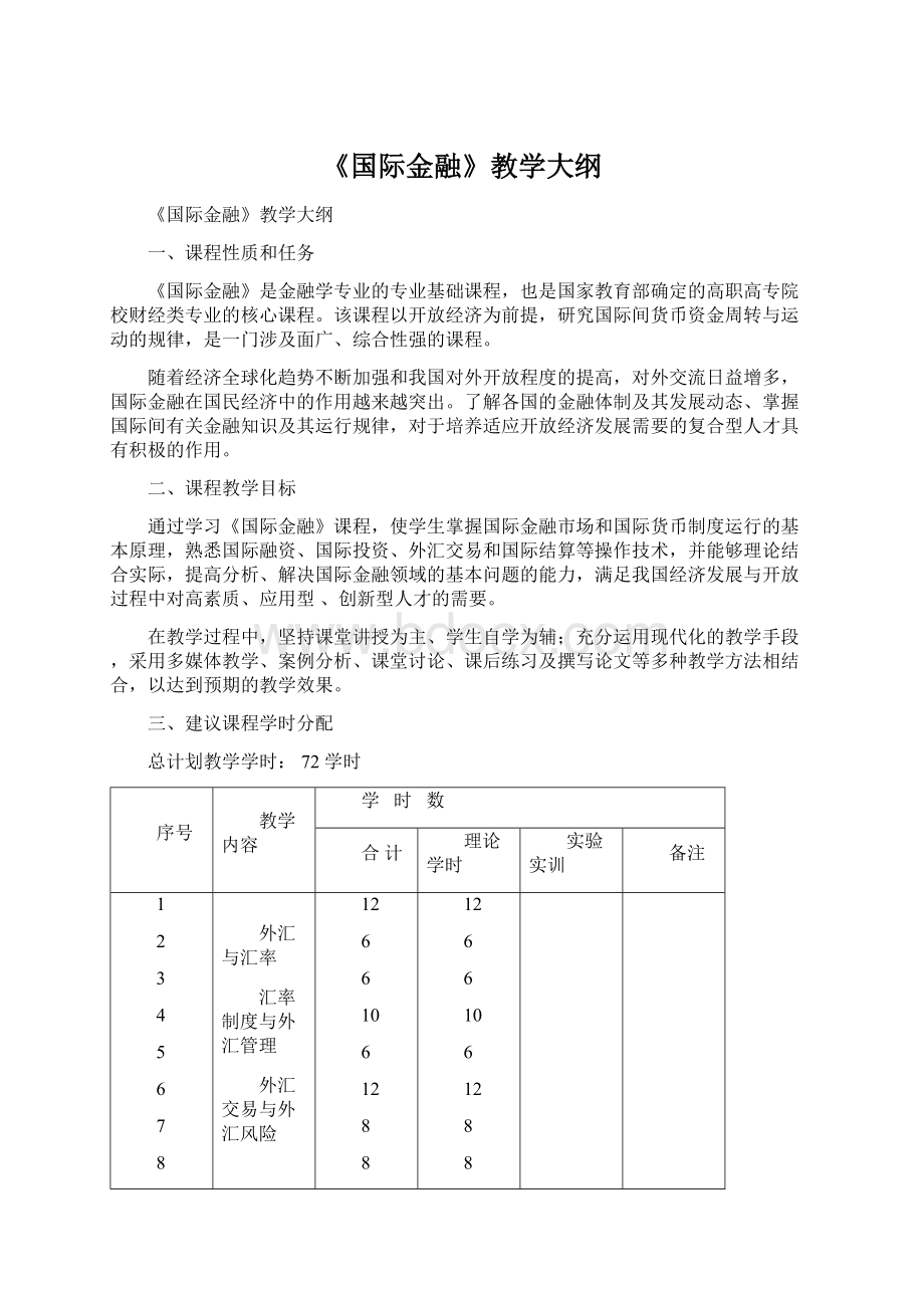 《国际金融》教学大纲文档格式.docx_第1页