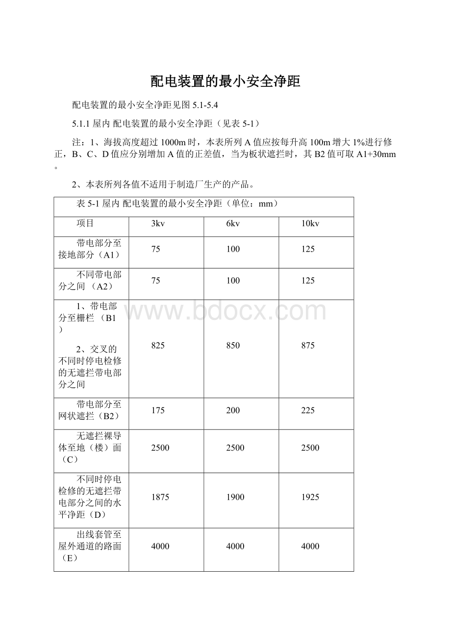 配电装置的最小安全净距Word格式文档下载.docx_第1页