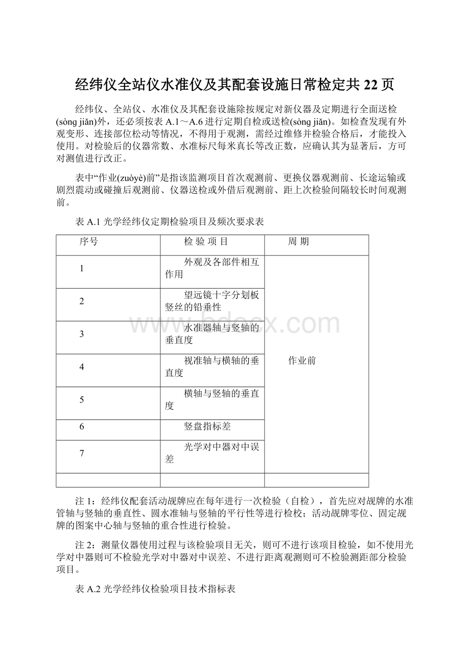 经纬仪全站仪水准仪及其配套设施日常检定共22页.docx