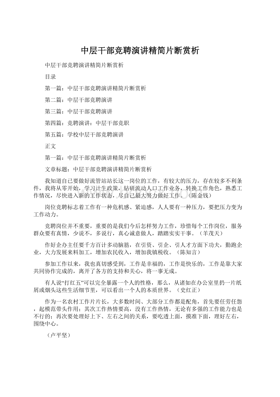 中层干部竞聘演讲精简片断赏析文档格式.docx