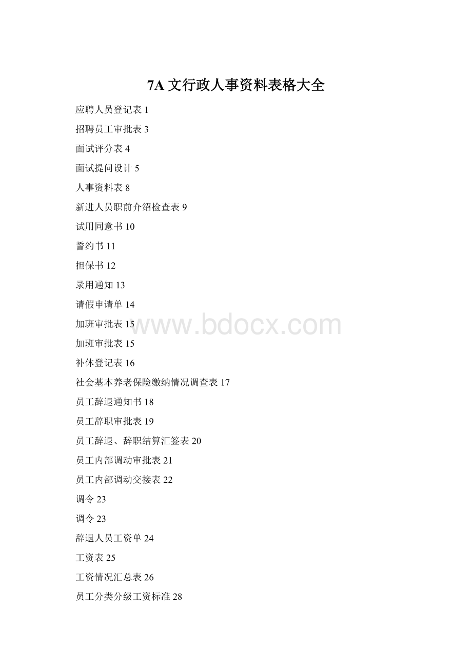 7A文行政人事资料表格大全Word格式.docx