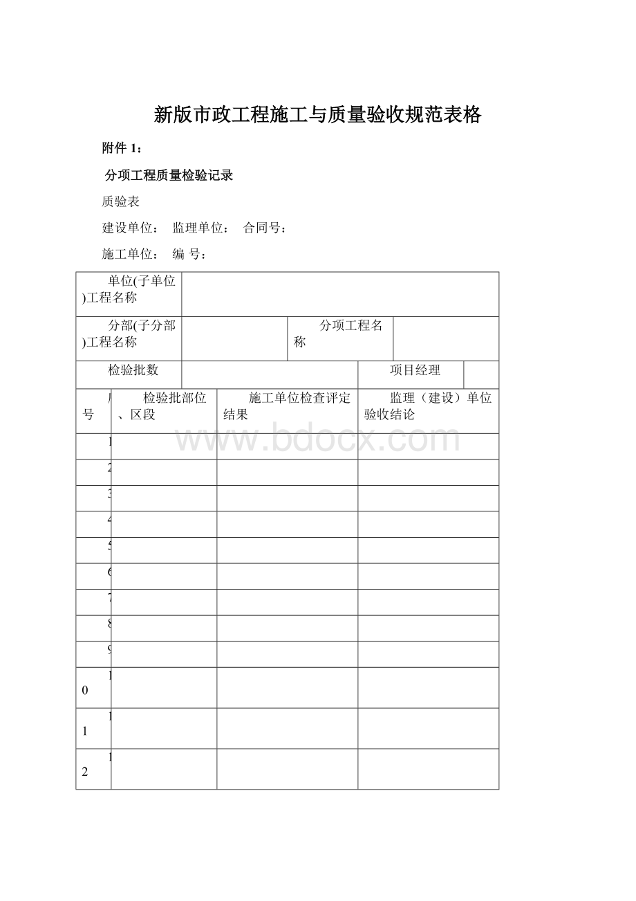 新版市政工程施工与质量验收规范表格.docx_第1页