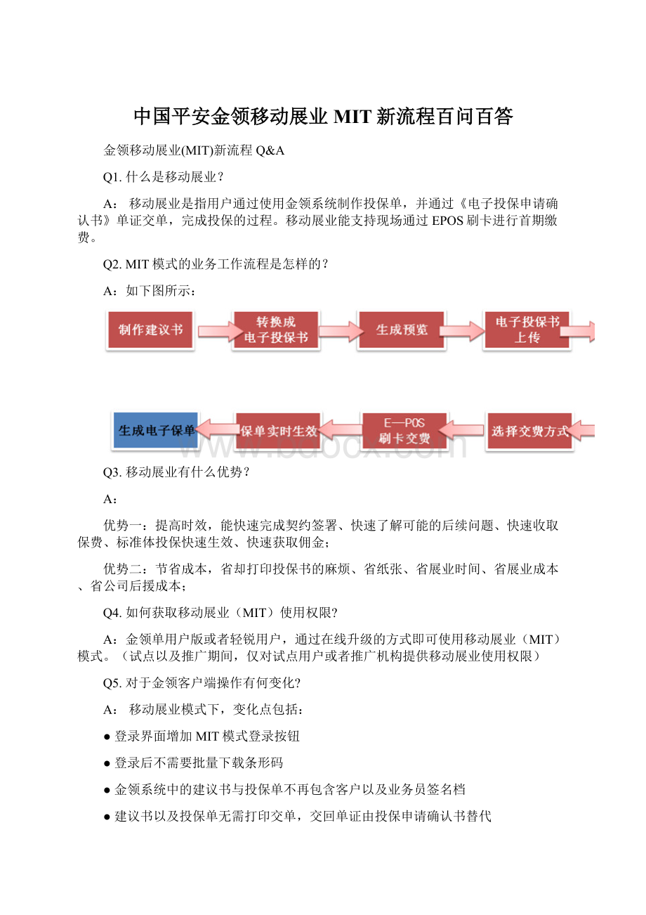 中国平安金领移动展业MIT新流程百问百答.docx_第1页