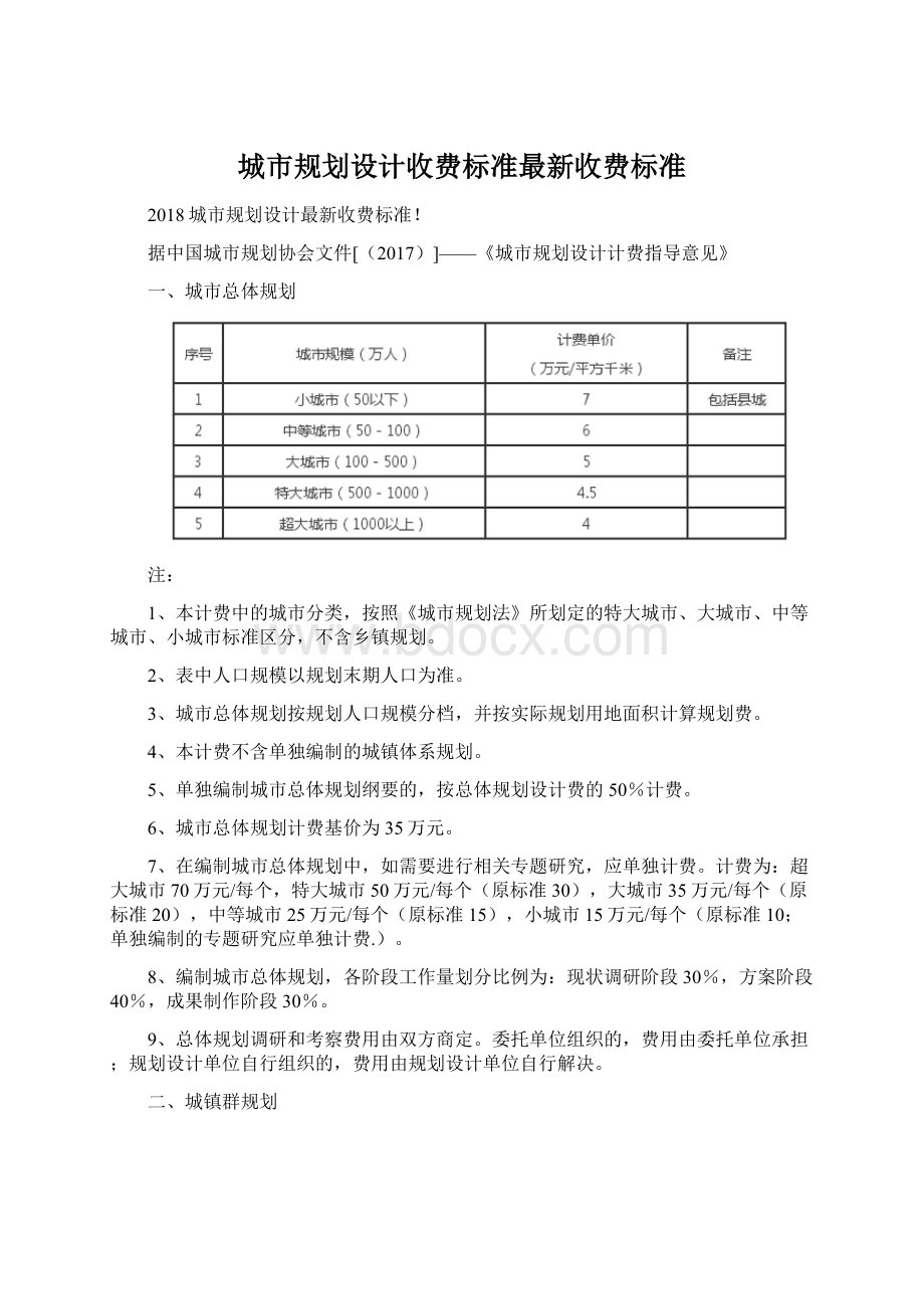 城市规划设计收费标准最新收费标准Word下载.docx_第1页