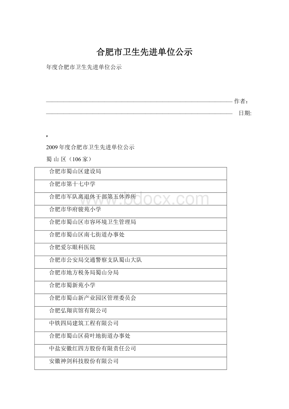 合肥市卫生先进单位公示Word格式.docx_第1页