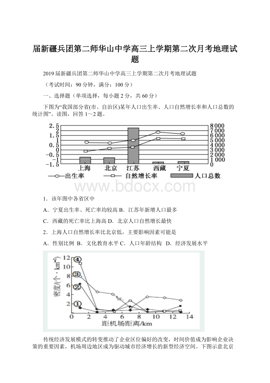 届新疆兵团第二师华山中学高三上学期第二次月考地理试题Word格式.docx_第1页