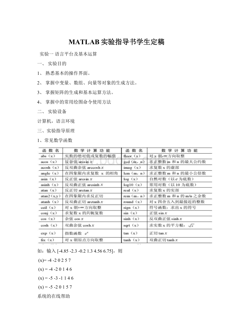 MATLAB实验指导书学生定稿Word文档格式.docx_第1页