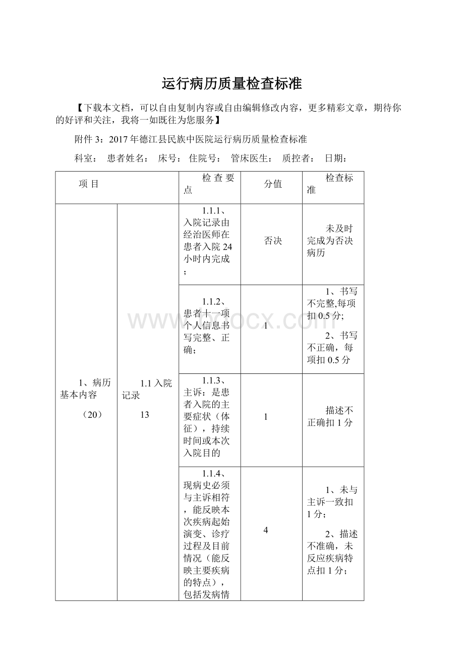 运行病历质量检查标准.docx_第1页