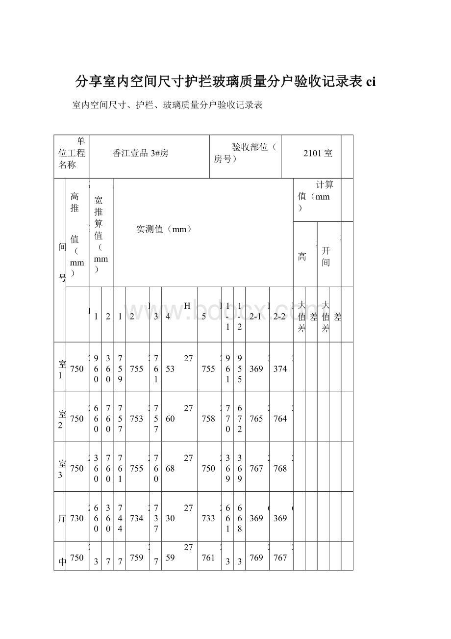 分享室内空间尺寸护拦玻璃质量分户验收记录表ci.docx