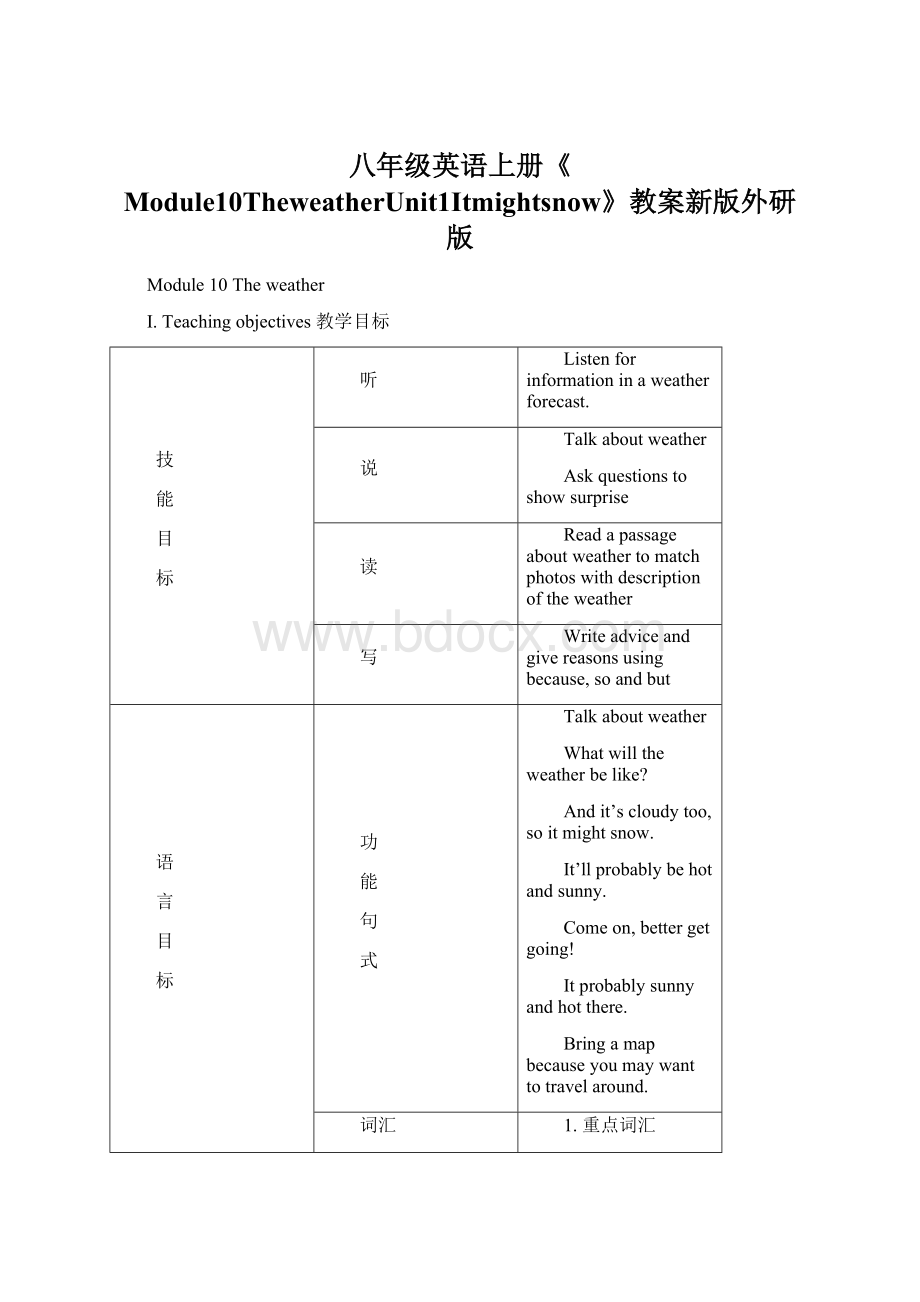 八年级英语上册《Module10TheweatherUnit1Itmightsnow》教案新版外研版.docx