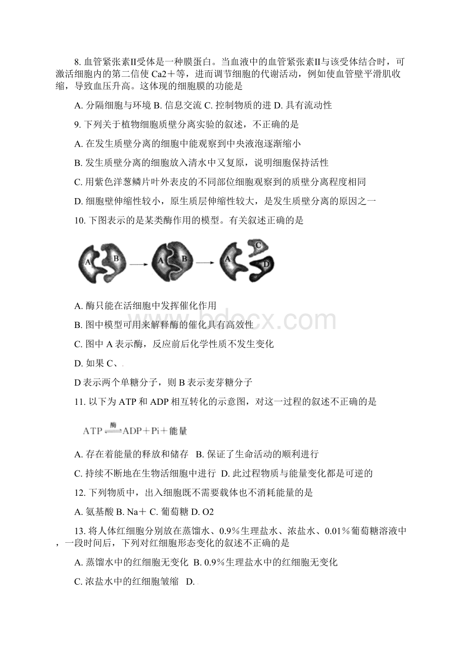 北京市东城区学年高一生物上学期期末考试试题附答案Word格式.docx_第2页