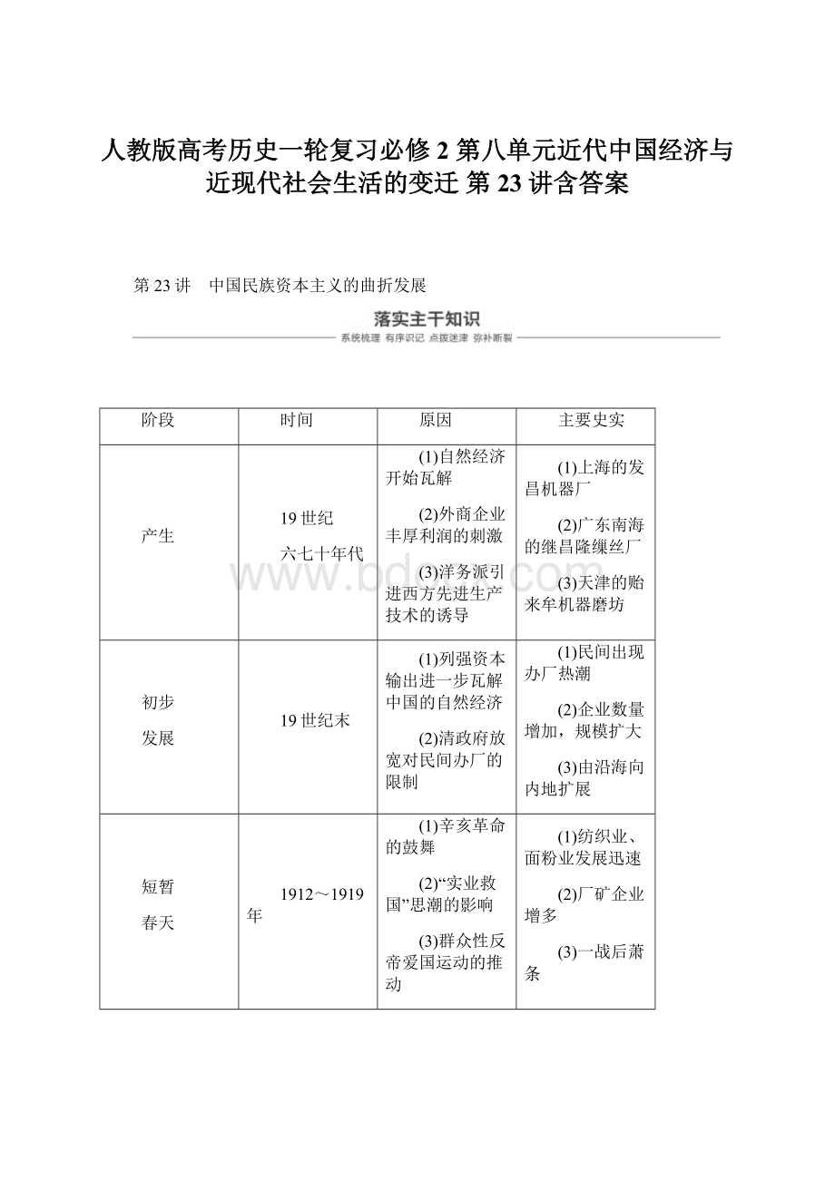 人教版高考历史一轮复习必修2 第八单元近代中国经济与近现代社会生活的变迁 第23讲含答案Word文件下载.docx