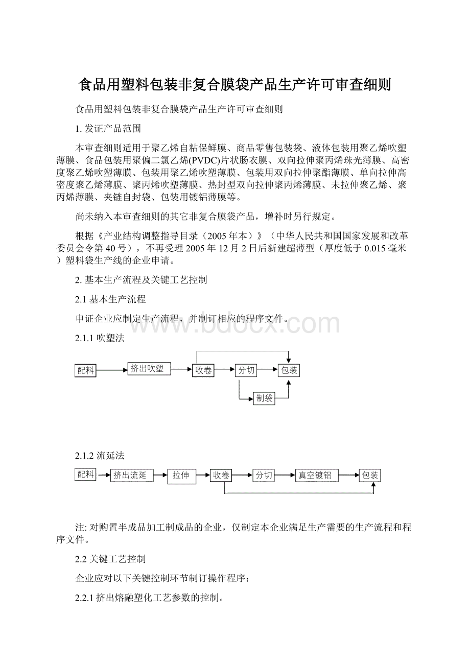 食品用塑料包装非复合膜袋产品生产许可审查细则.docx_第1页