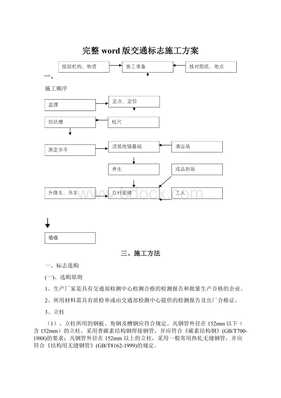 完整word版交通标志施工方案Word格式.docx