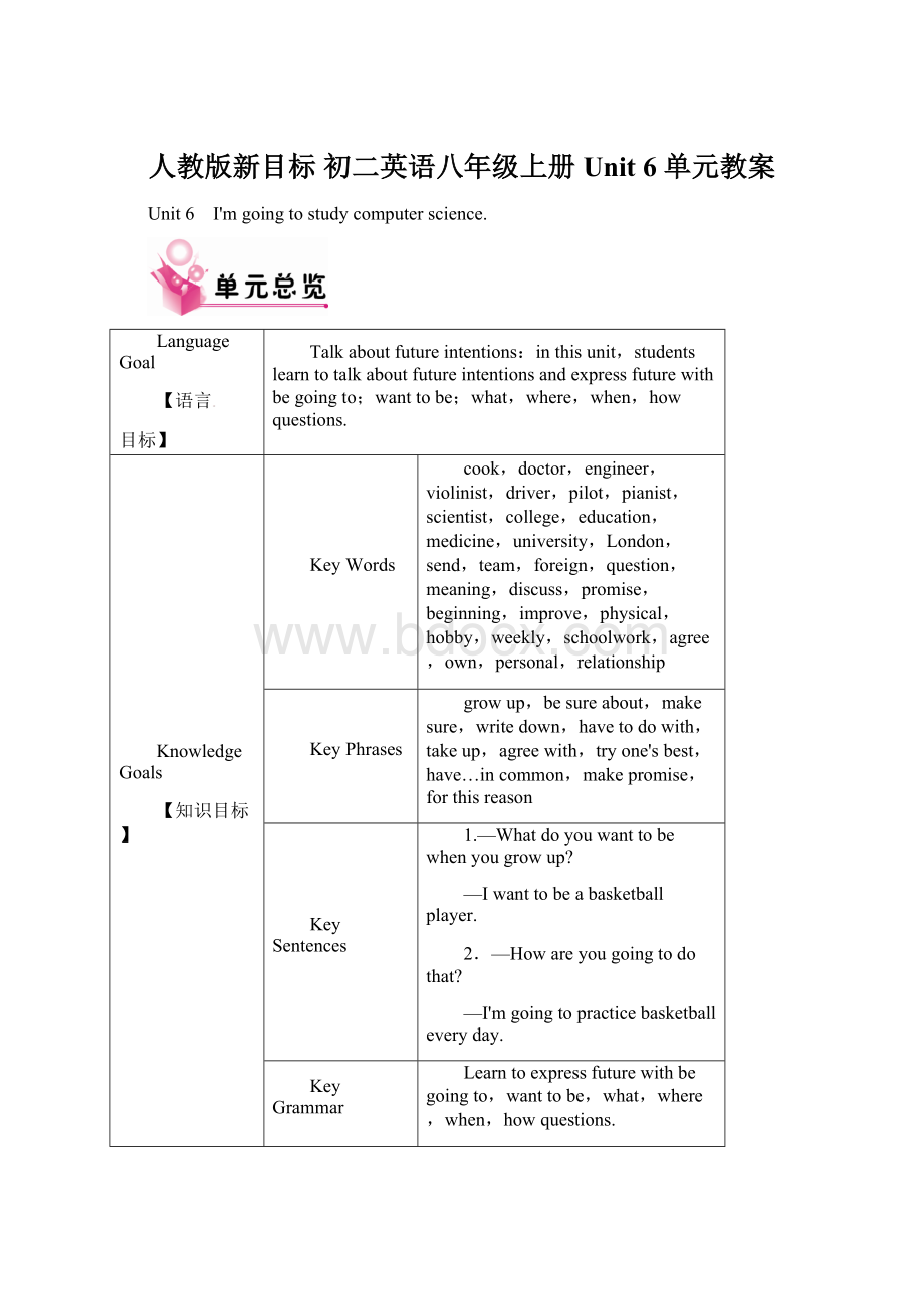 人教版新目标 初二英语八年级上册 Unit 6 单元教案Word文档格式.docx