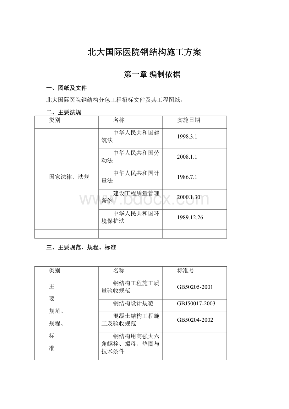 北大国际医院钢结构施工方案.docx_第1页