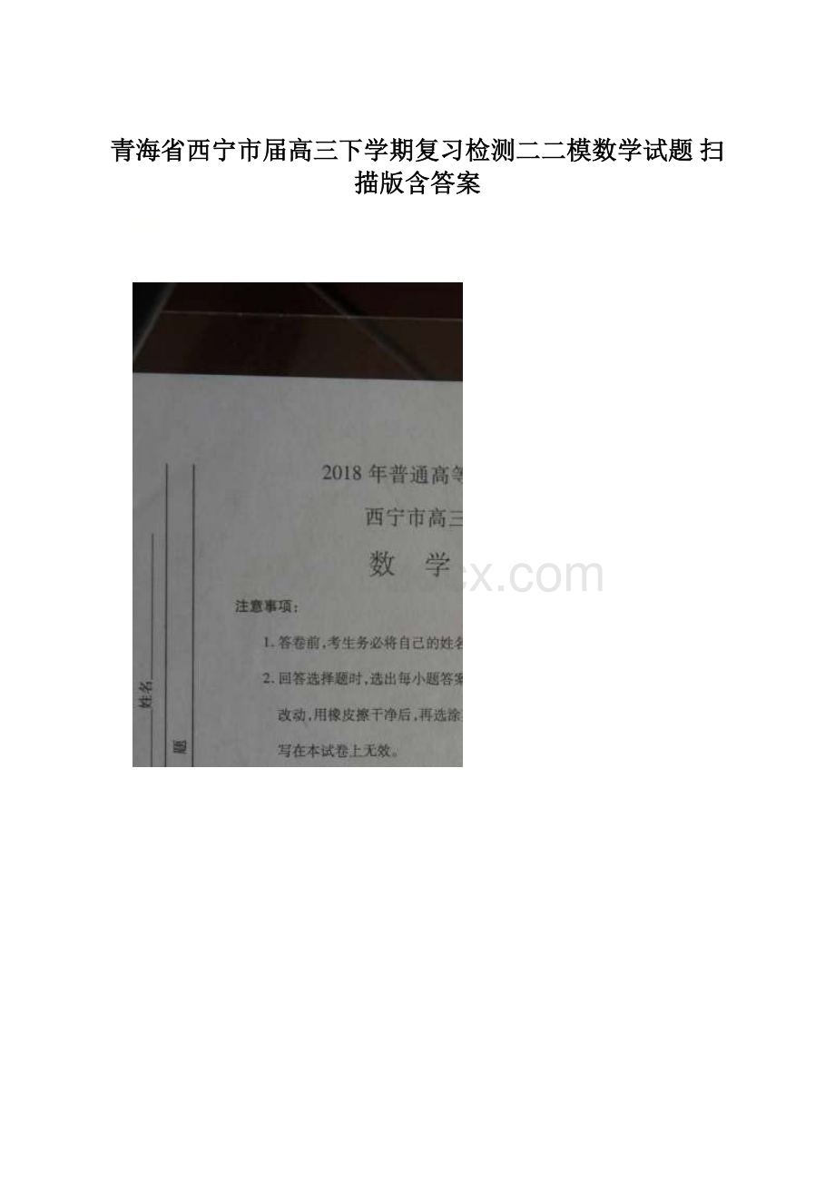 青海省西宁市届高三下学期复习检测二二模数学试题 扫描版含答案Word文档下载推荐.docx_第1页