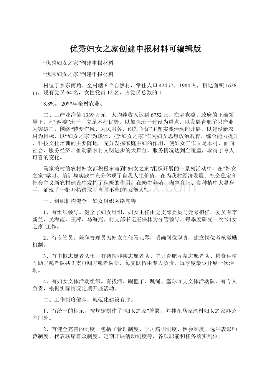 优秀妇女之家创建申报材料可编辑版Word格式文档下载.docx_第1页