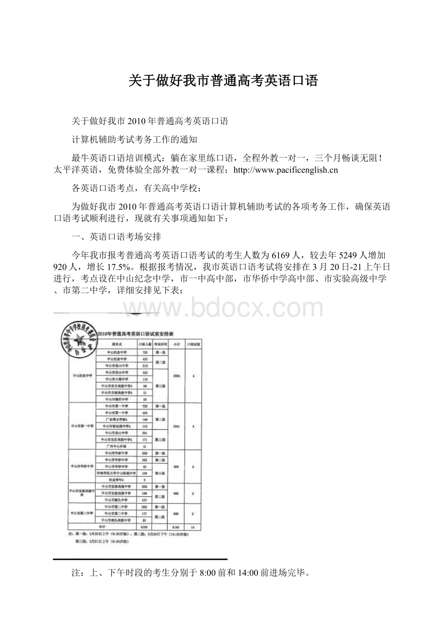 关于做好我市普通高考英语口语Word格式.docx