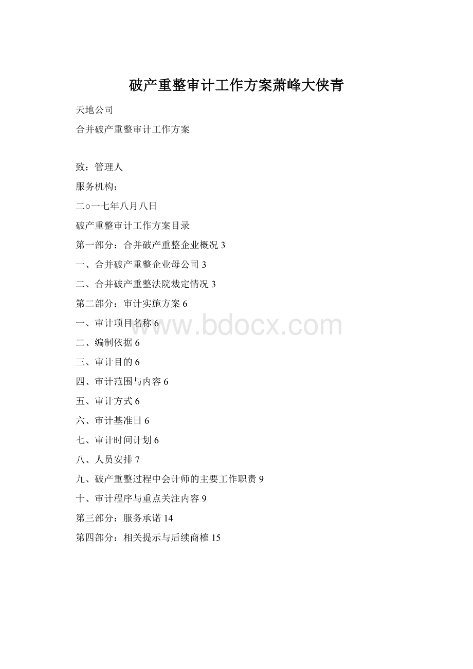 破产重整审计工作方案萧峰大侠青.docx