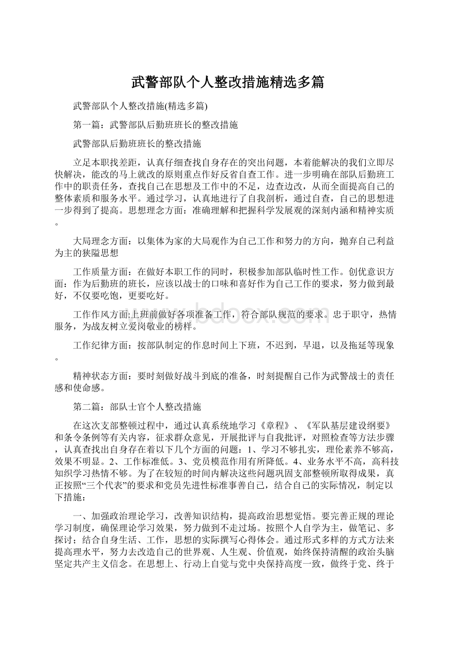 武警部队个人整改措施精选多篇Word下载.docx_第1页