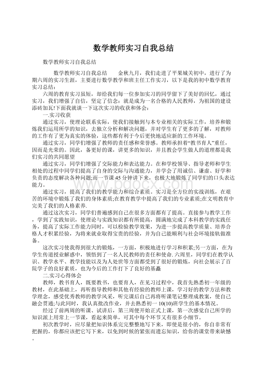 数学教师实习自我总结Word格式.docx