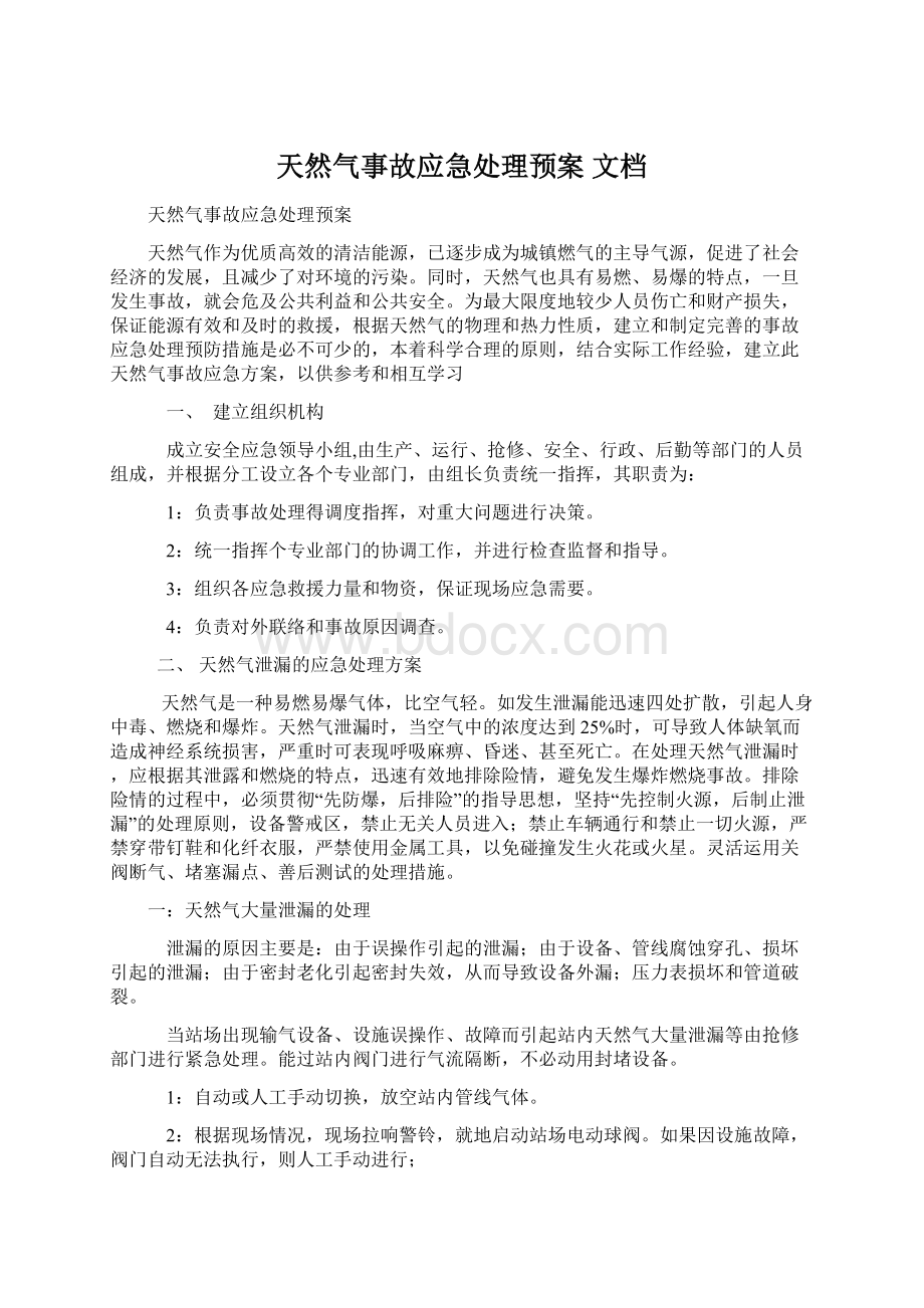 天然气事故应急处理预案 文档Word格式.docx