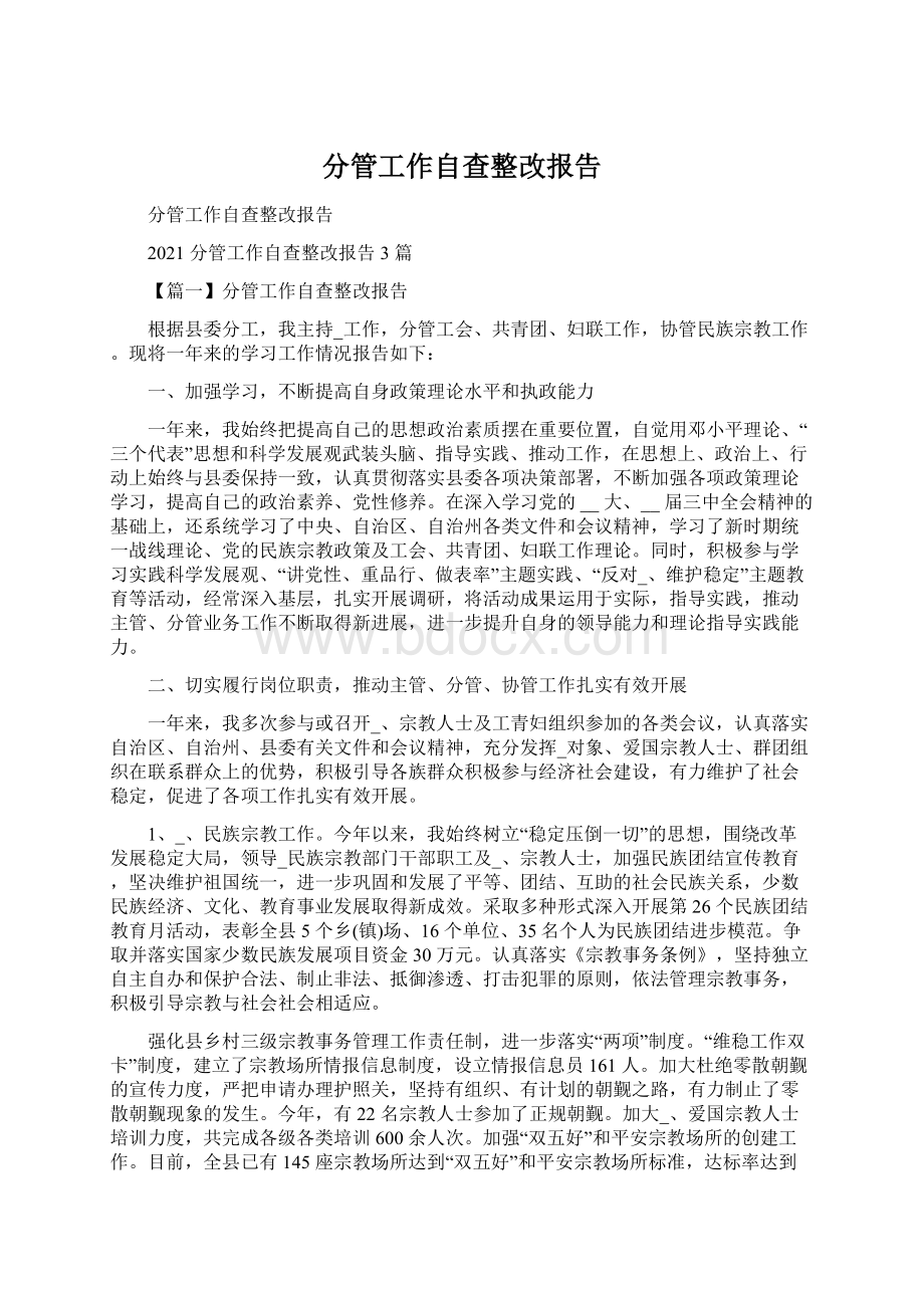 分管工作自查整改报告.docx