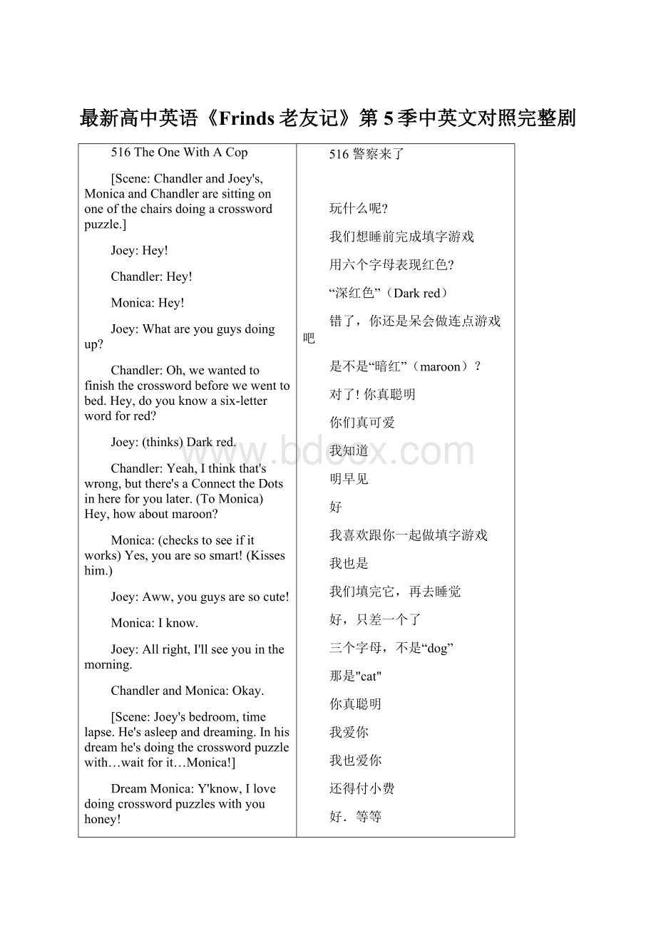 最新高中英语《Frinds老友记》第5季中英文对照完整剧文档格式.docx_第1页