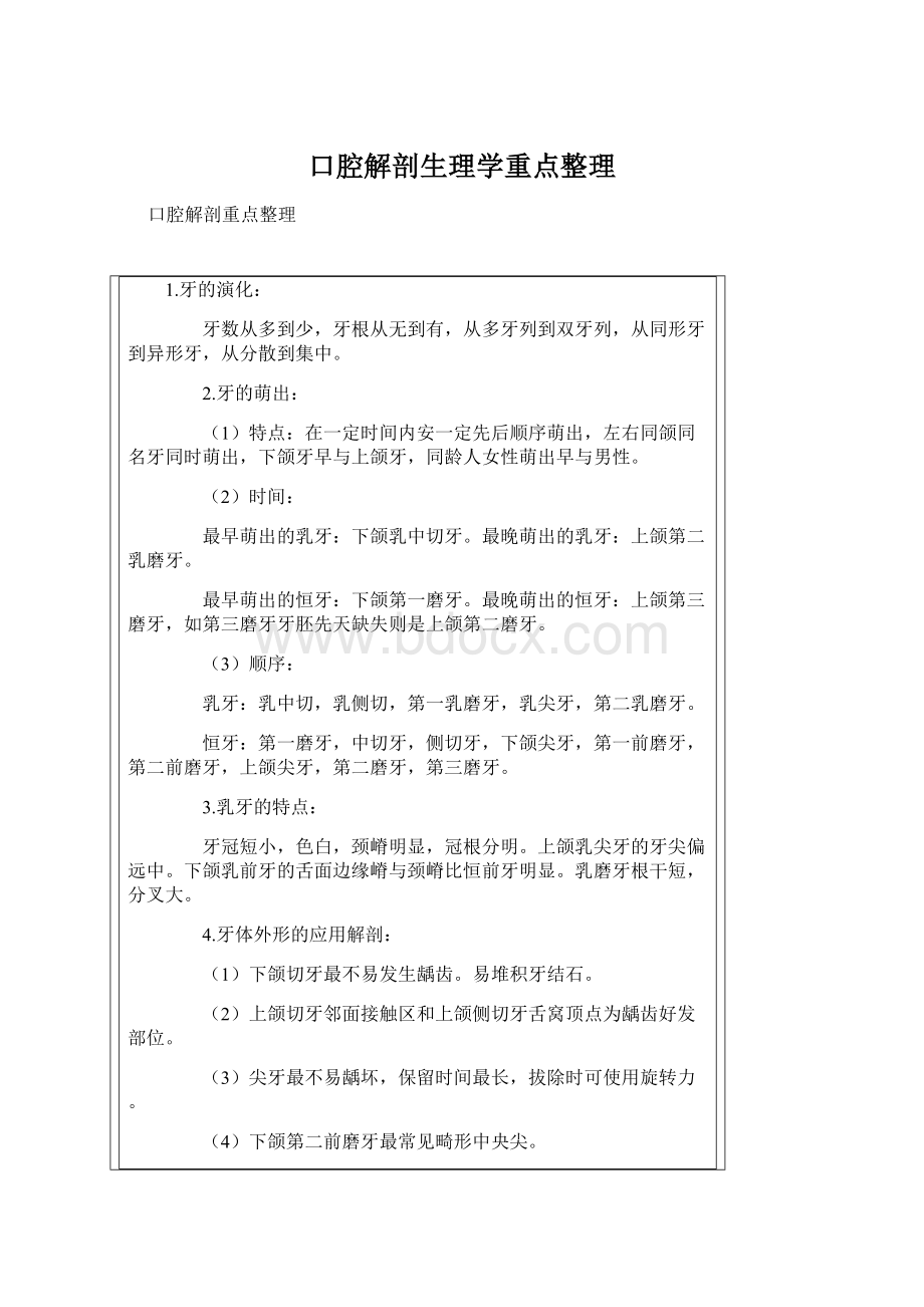 口腔解剖生理学重点整理.docx_第1页