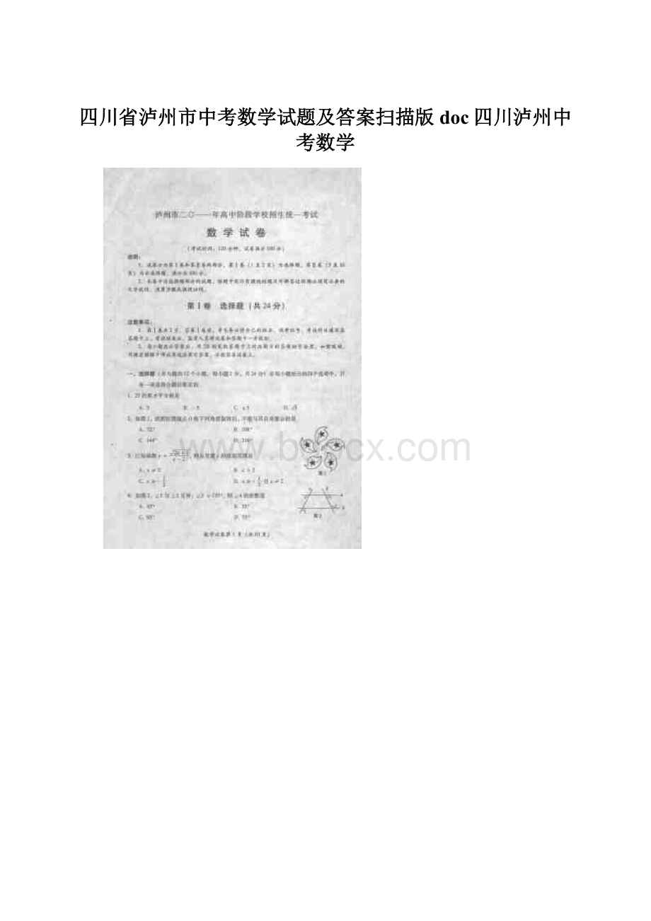 四川省泸州市中考数学试题及答案扫描版doc四川泸州中考数学.docx_第1页