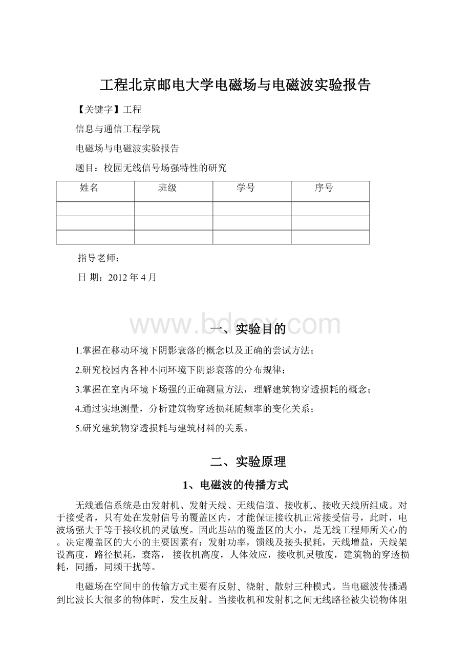 工程北京邮电大学电磁场与电磁波实验报告.docx