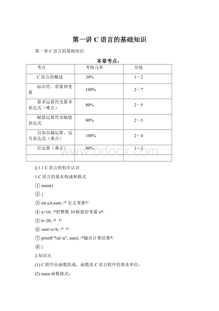 第一讲 C语言的基础知识Word文档下载推荐.docx